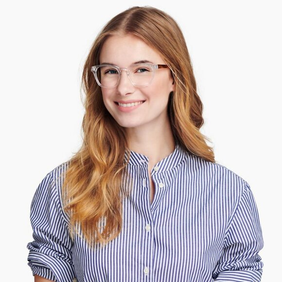 Warby Parker Felix N 506 Crystal with English Oak Eyeglasses Frame w/ Case 47mm - Picture 2 of 16